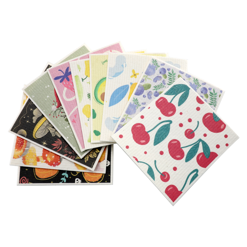 Trockener und nasser, bedruckter Zelluloselappen mit individuellem Muster und doppeltem Verwendungszweck